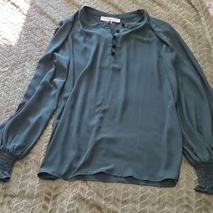 LOFT Teal Buttoned Sheer Blouse